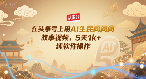 在头条号上用AI生民间故事视频，5天1k+，纯软件操作-16888副业资讯