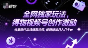 全网独家玩法，得物视频号创作激励 去重软件加持爆款视频，矩阵玩法月入几个w【揭秘】-16888副业资讯