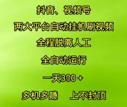 抖音视频号两大平台自动运行，全程脱离人工，自动获取收益，一天3张+，多机多挣，上不封顶【揭秘】-16888副业资讯