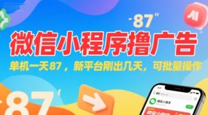 微信小程序看广告，单机一天87，新平台刚出几天，可批量操作，日入5张-16888副业资讯