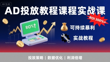 AD投放教程课程实战课，实现广告ROI300%+可持续暴利-16888副业资讯