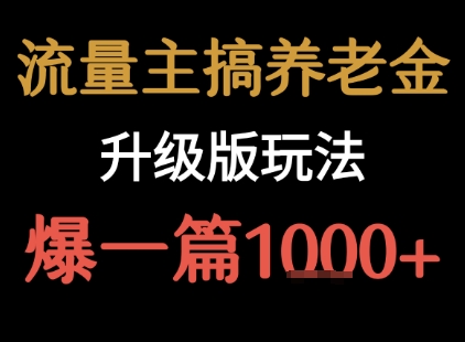 流量主之养老金升级版玩法  爆一篇收益1k+-16888副业资讯