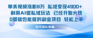 单条视频私域变现4.9k+利用AI做私域玩法 已经开始火热0基础也能做的副业项目轻松上手-16888副业资讯