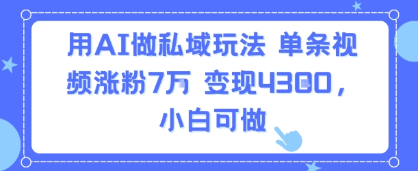 用AI做私域玩法，单条视频涨粉7W变现4.3k，小白可做-16888副业资讯