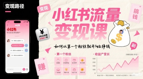小红书流量变现课，如何从第一个粉丝就开始挣钱-16888副业资讯