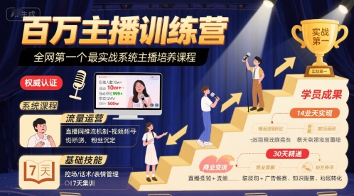 百万主播训练营，全网第一个最实战系统主播培养课程-16888副业资讯
