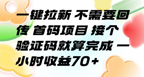 一键拉新 不需要回传 首码项目 接个验证码就算完成 一小时收益70+【揭秘】-16888副业资讯