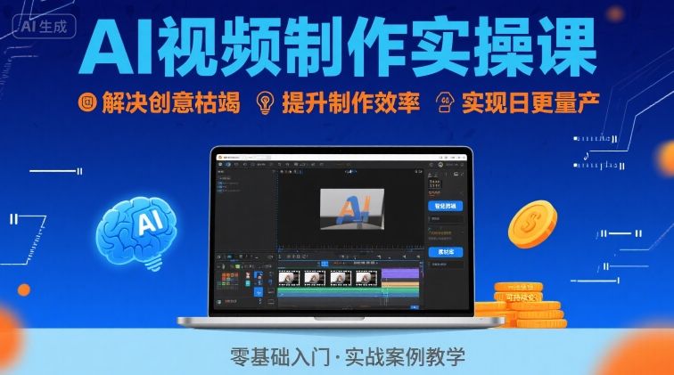 Ai视频制作实操课，解决创意枯竭、效率低下痛点，实现日更量产可持续变现-16888副业资讯