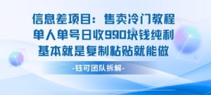 信息差项目：售卖冷门教程单人单号日收9张纯利基本就是复制粘贴就能做-16888副业资讯