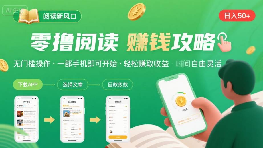 零撸阅读新风口，无门槛轻松挣，一部手机，日入 50-3张【揭秘】-16888副业资讯