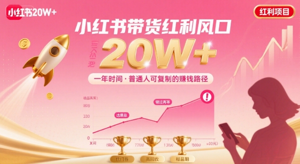 一年时间靠小红书带货项目年入20w+，最不能错的大红利项目-16888副业资讯