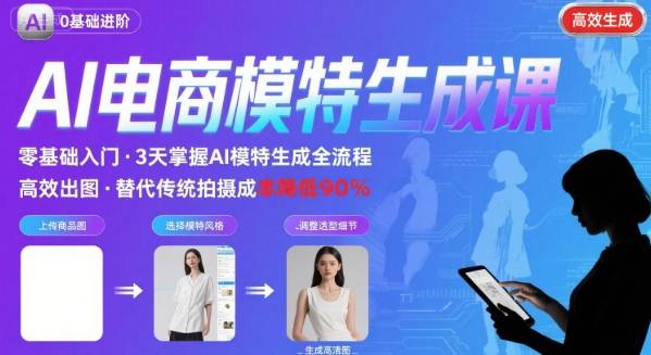 AI模特进阶课程，0基础高效生成逼真电商模特图-16888副业资讯