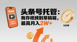 【头条号托管 】我存视频到草稿箱,你每天5分钟发布,最高月入2W+【揭秘】-16888副业资讯