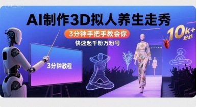 Ai制作3D拟人养生走秀，3分钟手把手教会你，快速起千粉万粉号-16888副业资讯