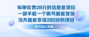 每单收费28米的项目单日能变现280左右 一部手机一个账号就能变现-16888副业资讯