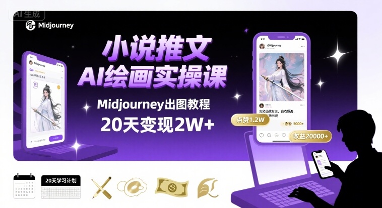 小说推文干货分享之AI绘画MJ出图实操课，用Midjourney做小说推文，20天挣2w-16888副业资讯
