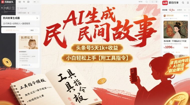 AI生成民间故事，头条号5天1k+，小白轻松上手【附工具指令】-16888副业资讯