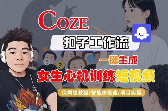 COZE扣子工作流一键生成女生心机训练短视频，保姆级教程-智能体搭建-项目实操-16888副业资讯