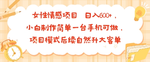 女性情感项目 小白制作简单一台手机可做 项目模式后续自然升大客单 日入6张-16888副业资讯