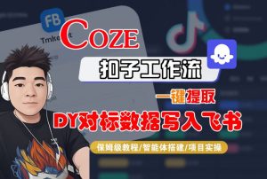 COZE扣子工作流一键提取DY对标数据写入飞书，保姆级教程-智能体搭建-项目实操-16888副业资讯