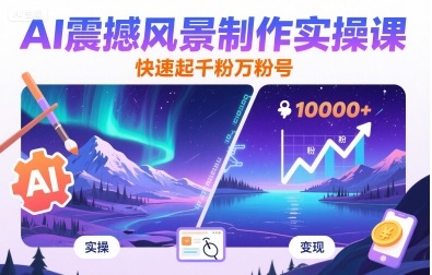 AI震撼风景制作实操课，快速起千粉万粉号-16888副业资讯