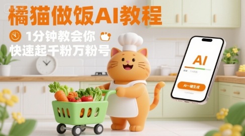 有趣的橘猫买菜做饭视频，用AI一键搞定，1分钟教会你，快速起千粉万粉号-16888副业资讯