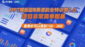 PPT模版蓝海赛道副业特训营1.0,项目非常简单粗暴,客单价可以高到150-200-16888副业资讯