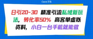 日引 20-30 精准引流私域新玩法，转化率50% 高客单虚拟资料，小白一台手机就能做-16888副业资讯