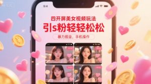 四开屏美女视频玩法，引s粉轻轻松松，暴力掘金，手机操作【揭秘】-16888副业资讯