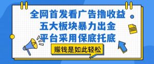 全网首发看广告撸收益，五大板块暴力出金，平台采用保底托底，挣钱是如此轻松作【揭秘】-16888副业资讯