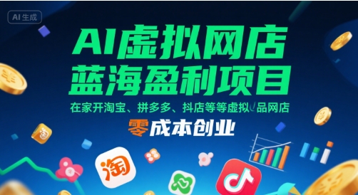 AI虚拟网店蓝海盈利项目，在家开淘宝、拼多多、抖店等虚拟品网店，零成本创业-16888副业资讯