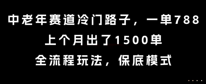 中老年赛道冷门路子，一单788，上个月出了1500单，全流程玩法，保底模式【揭秘】-16888副业资讯