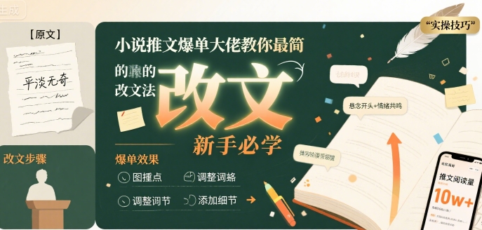 小说推文爆单大佬教你最简单的改文方法实操课，新手必学-16888副业资讯