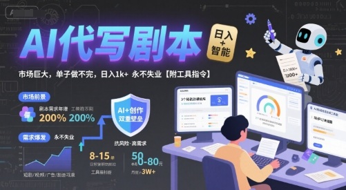 AI代写剧本，市场巨大，单子做不完，日入1k+ 永不失业【附工具指令】-16888副业资讯