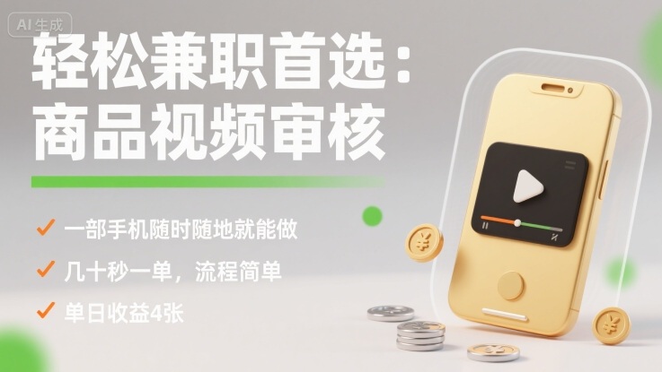 轻松兼职首选：商品视频审核，一部手机随时随地就能做，几十秒一单，流程简单，单日收益4张【揭秘】-16888副业资讯