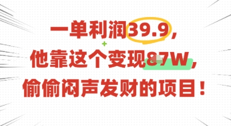 一单利润39.9，有人靠这个变现几十个，偷偷闷声发财的项目-16888副业资讯