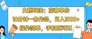 女粉玩法:高客单价,10分钟一条作品,日入1k+操作简单,手机就可以-16888副业资讯