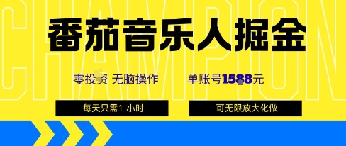 番茄音乐人掘金，单账号最高可撸1k+，可无限矩阵去做，零投入-16888副业资讯