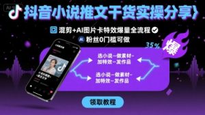 抖音小说推文干货实操分享，混剪+AI图片卡特效爆量全流程，0粉丝0门槛可做-16888副业资讯