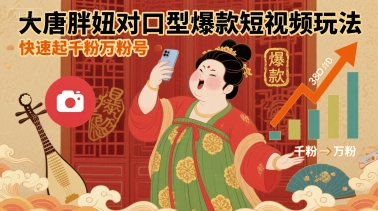 大唐胖妞对口型爆款短视频玩法，快速起千粉万粉号-16888副业资讯