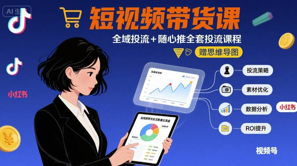 最新短视频带货课，全域投流+随心推全套投流课程+思维导图-16888副业资讯