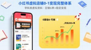 小红书虚拟店铺0-1变现完整体系：卖学科类虚拟资料，一天6张+，很稳定【已完结】-16888副业资讯