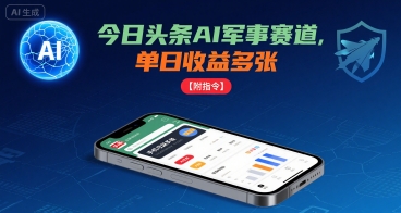 今日头条AI军事赛道，单日收益多张 ，手机可做【附指令】-16888副业资讯