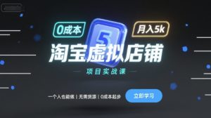 淘宝虚拟店铺项目实战课,一个人也能做,无需货源、0成本起步,月入5k-16888副业资讯