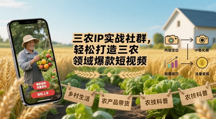 三农IP实战社群，轻松打造三农领域爆款短视频-16888副业资讯
