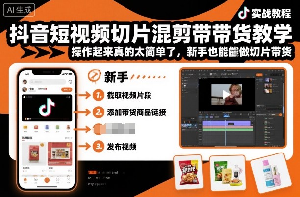抖音短视频切片混剪带货教学，操作起来真的太简单了，新手也能做切片带货-16888副业资讯