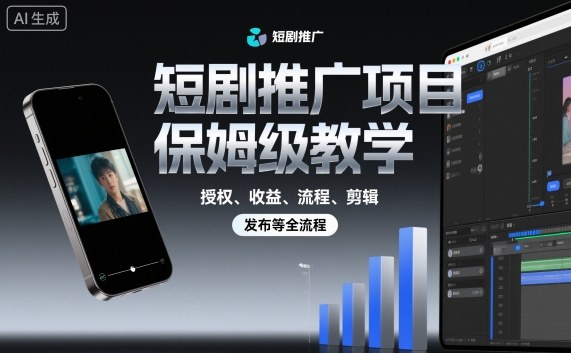 短剧推广项目保姆级教学，授权、收益、流程、剪辑，发布等全流程-16888副业资讯