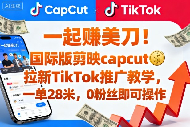 一起賺美刀！国际版剪映capcut拉新TikTok推广教学，一单28米，0粉丝即可操作（附推广入口和教学）-16888副业资讯