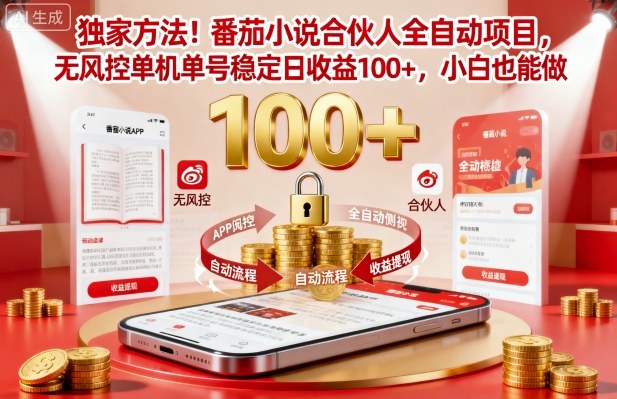 独家方法！番茄小说合伙人全自动挂G项目，无风控单机单号稳定日收益100+，小白也能做【揭秘】-16888副业资讯