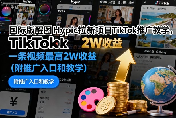 国际版醒图Hypic拉新项目TikTok推广教学，一条视频最高2W收益（附推广入口和教学）-16888副业资讯